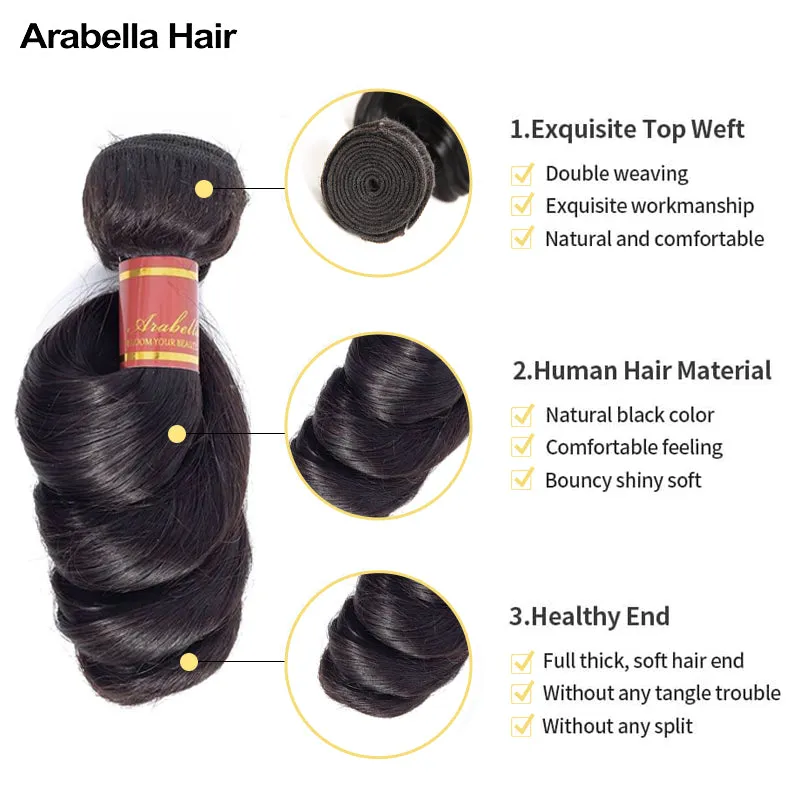 {12A 3Pcs Closure} Loose Wave Human Hair Bundles With Closure 4x4 Closure With Bundles