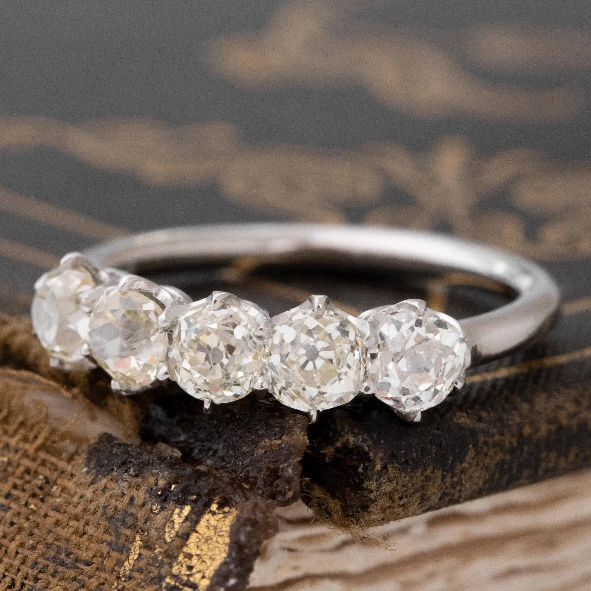 1.34ctw Old Mine Cut Diamond 5-Stone Band