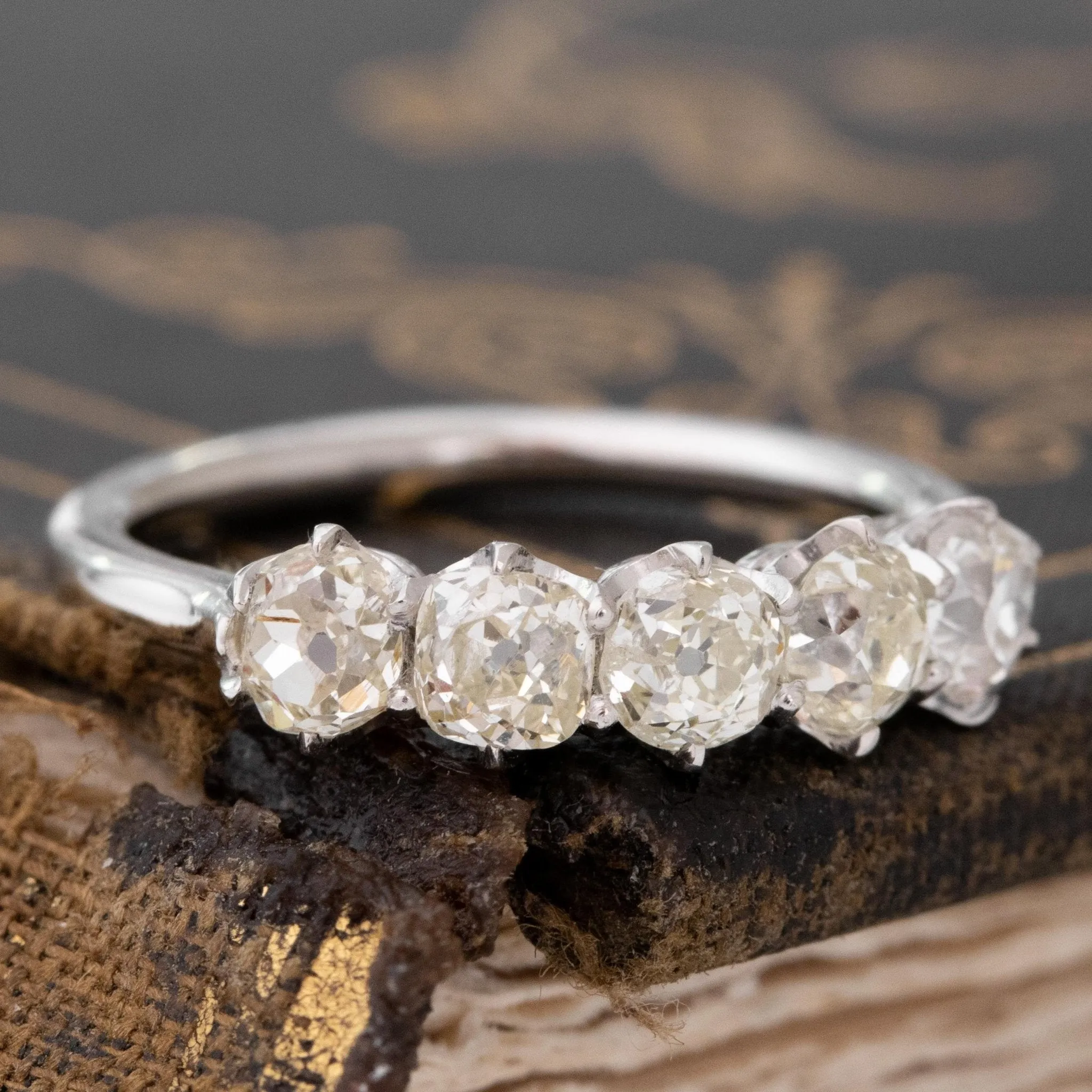 1.34ctw Old Mine Cut Diamond 5-Stone Band