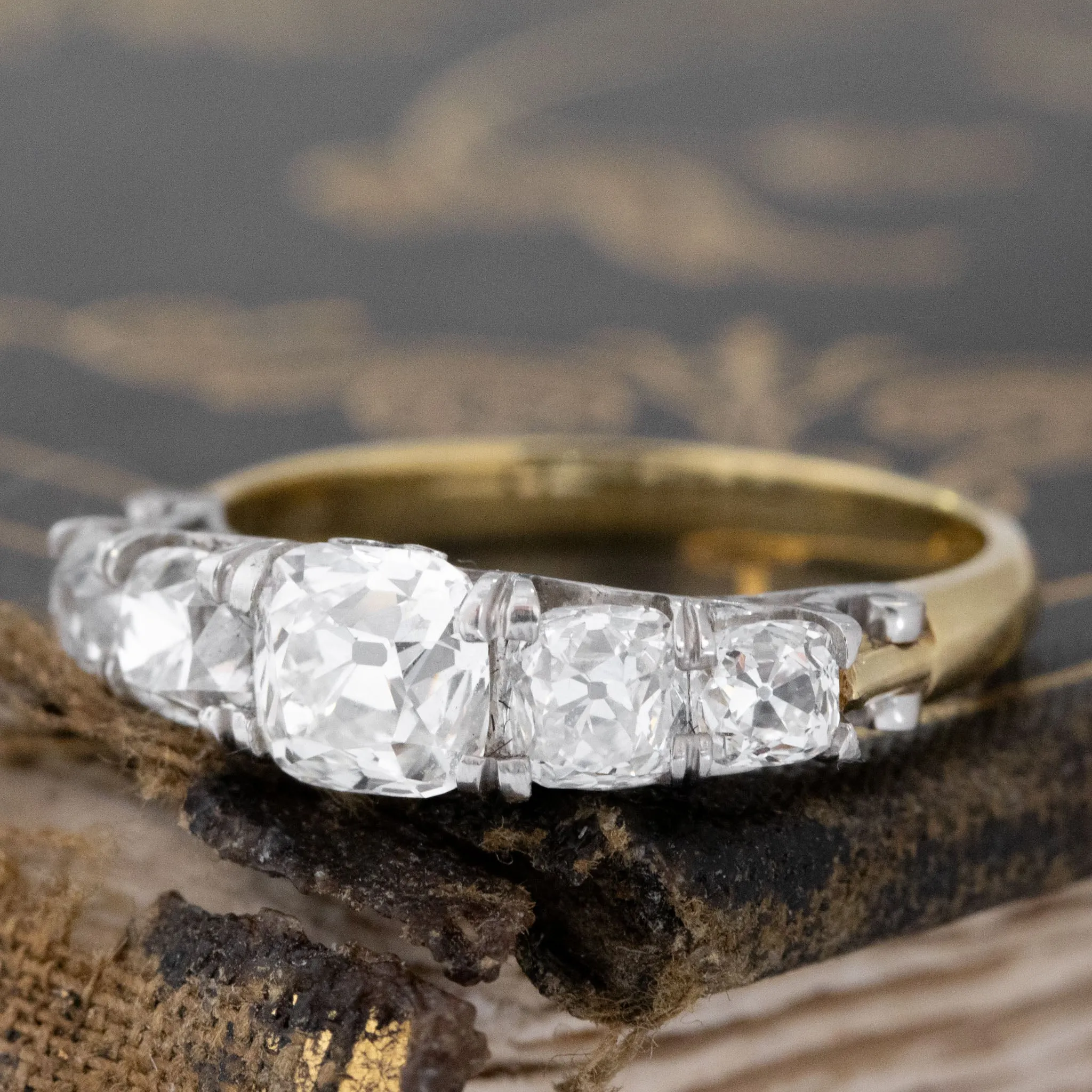 1.87ctw Old Mine Cut Victorian Inspired 5-Stone Band