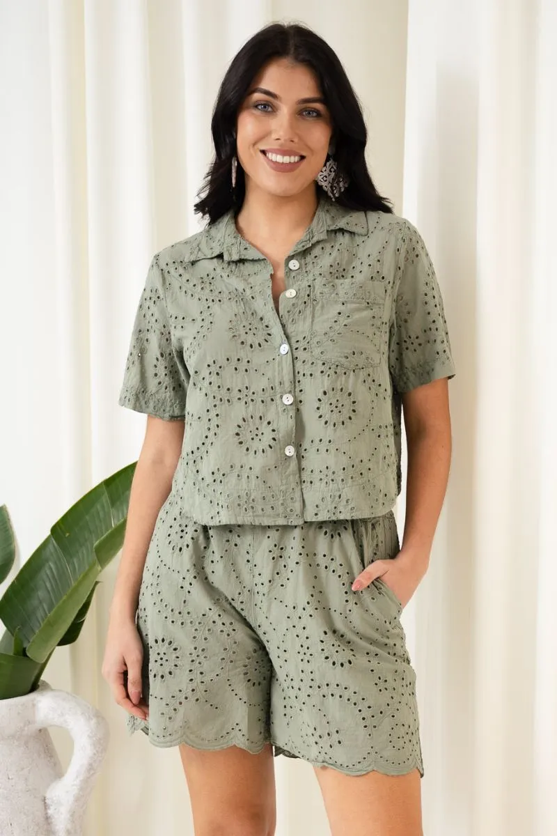 Angel Broderie Shorts & Belt | Khaki