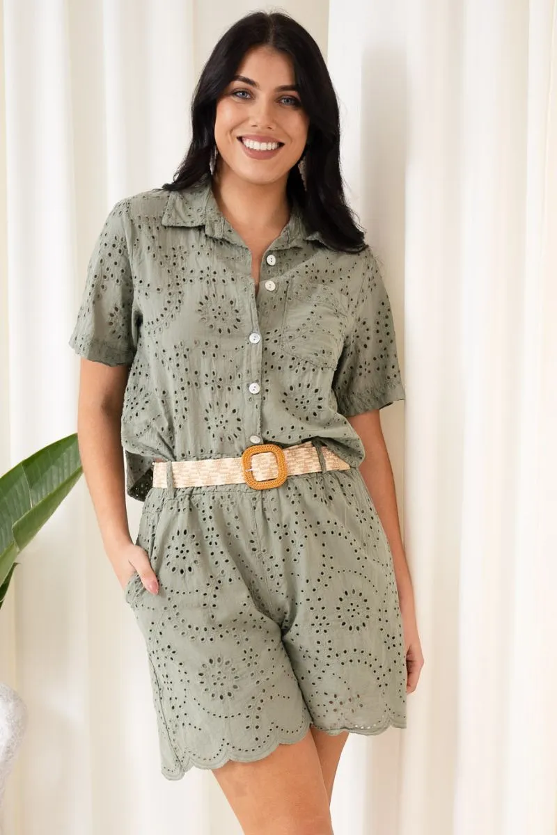 Angel Broderie Shorts & Belt | Khaki