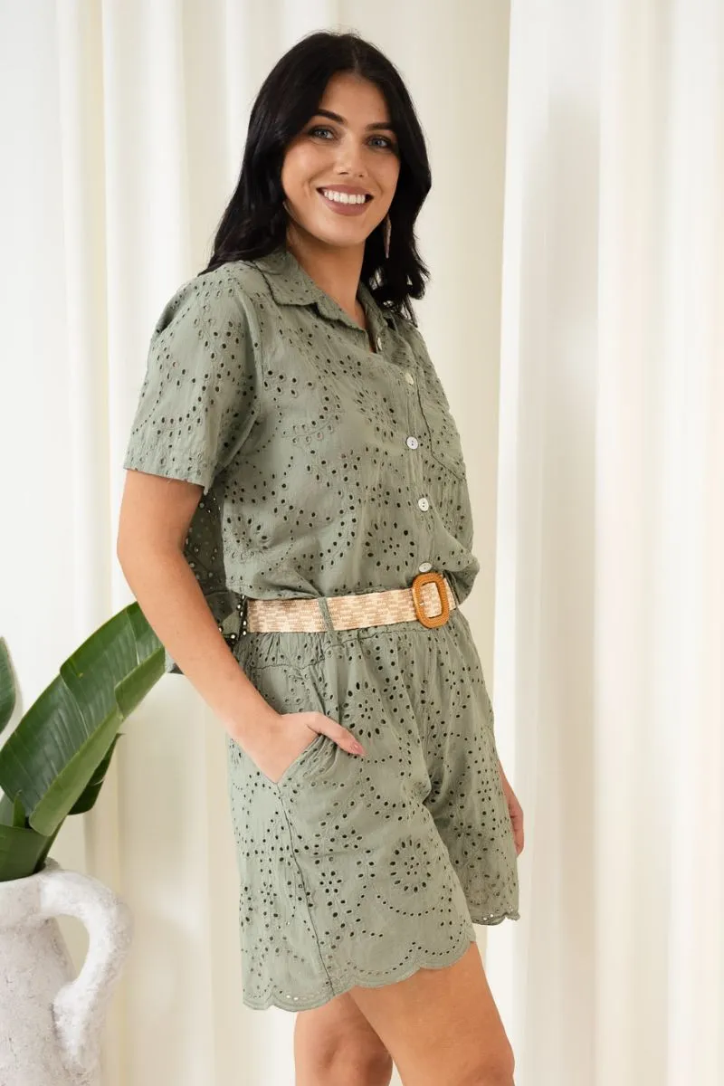 Angel Broderie Shorts & Belt | Khaki