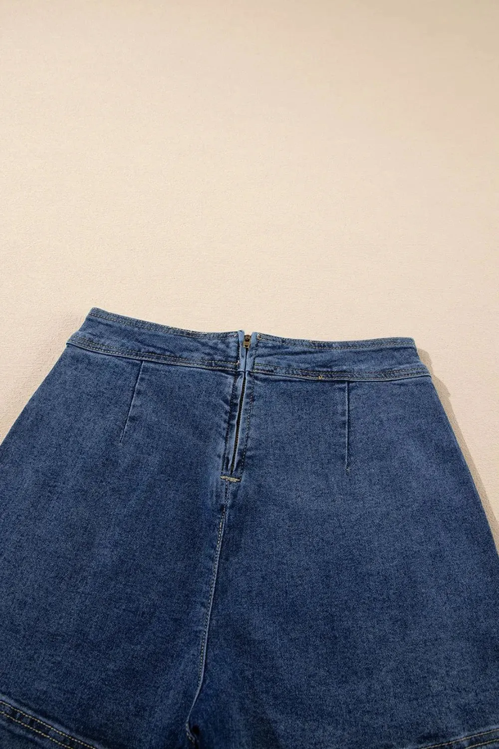Asymmetrical Denim Skort with Pockets 4-16