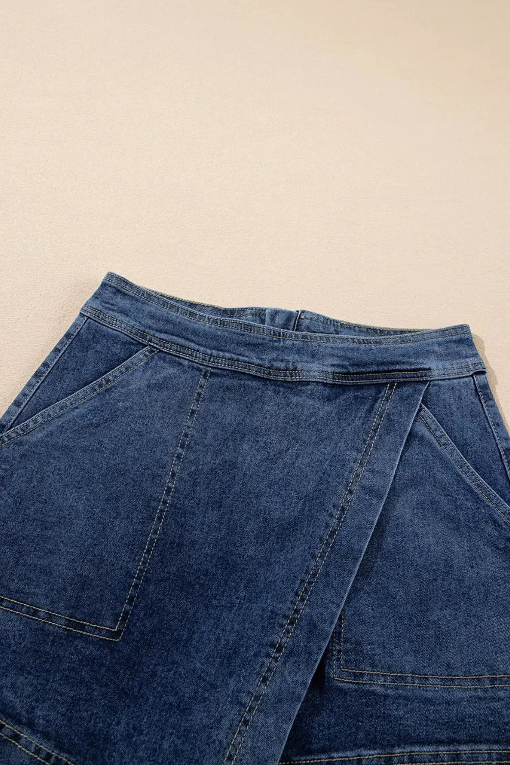 Asymmetrical Denim Skort with Pockets 4-16