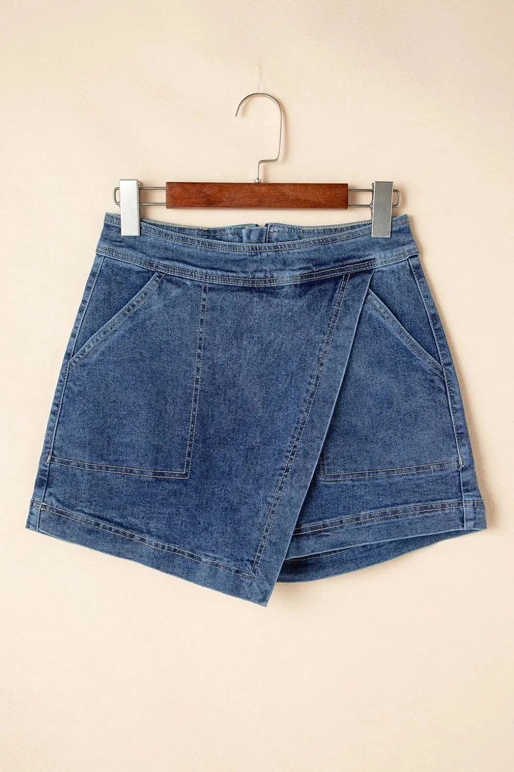 Asymmetrical Denim Skort with Pockets 4-16