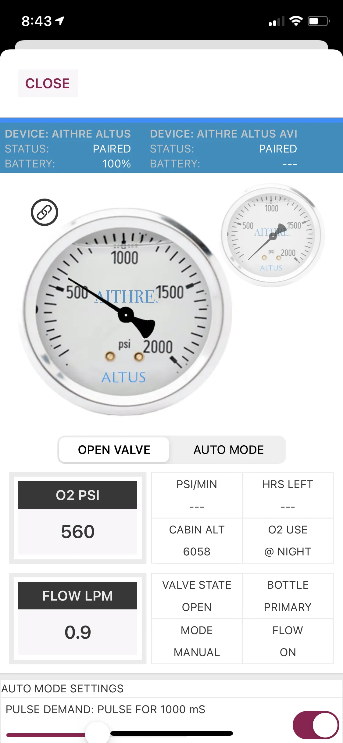AVI8 2-Place Smart O2 Valve with 408L Bottle and Altus Meso