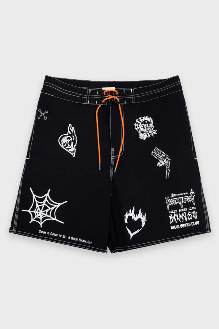 BILLY BONES CLUB ONE DAY AT A TIME BOARD SHORTS - BLACK