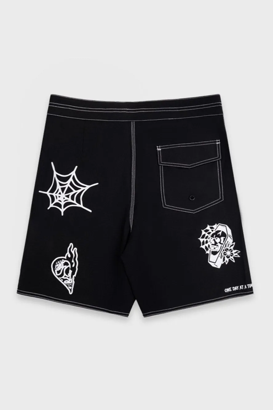 BILLY BONES CLUB ONE DAY AT A TIME BOARD SHORTS - BLACK