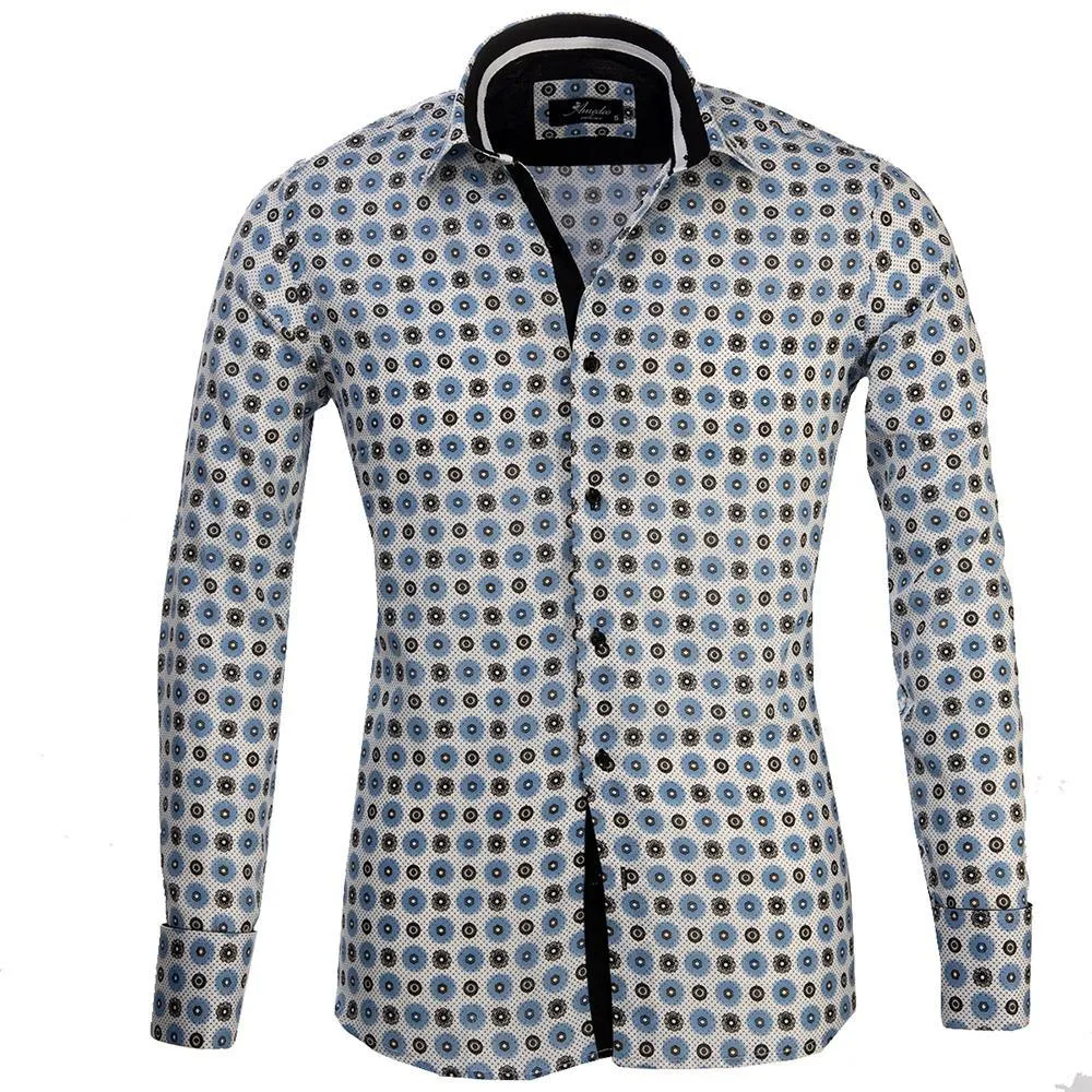 Black and Blue Circles Mens Slim Fit French Cuff Shirts with Cufflink