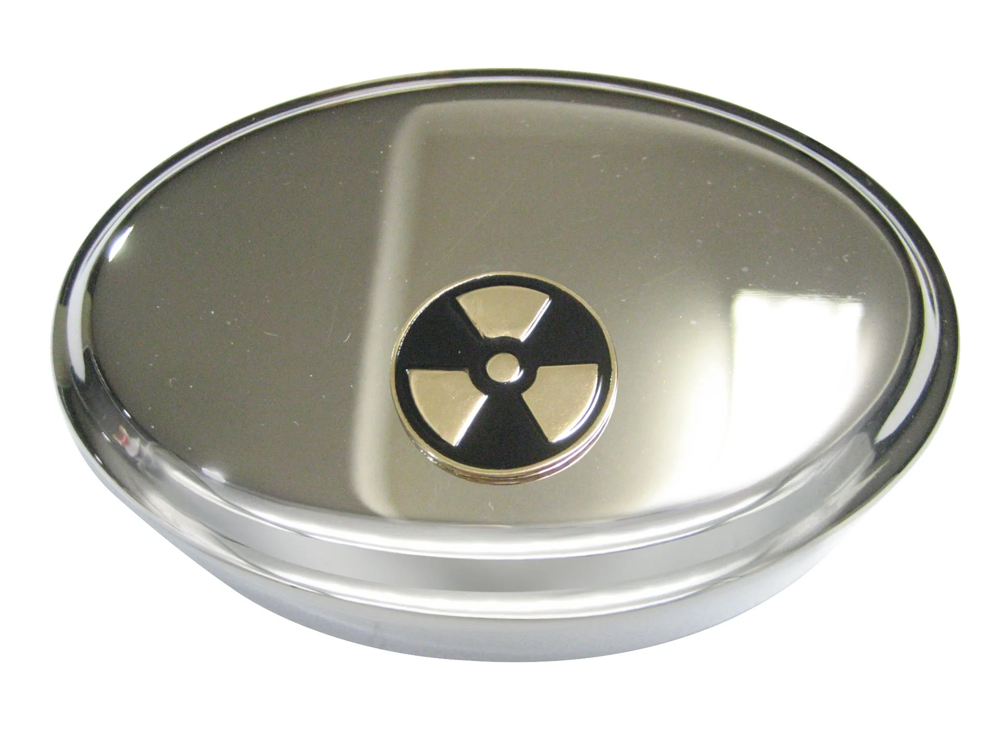 Black and Gold Toned Radioactive Symbol Oval Trinket Jewelry Box