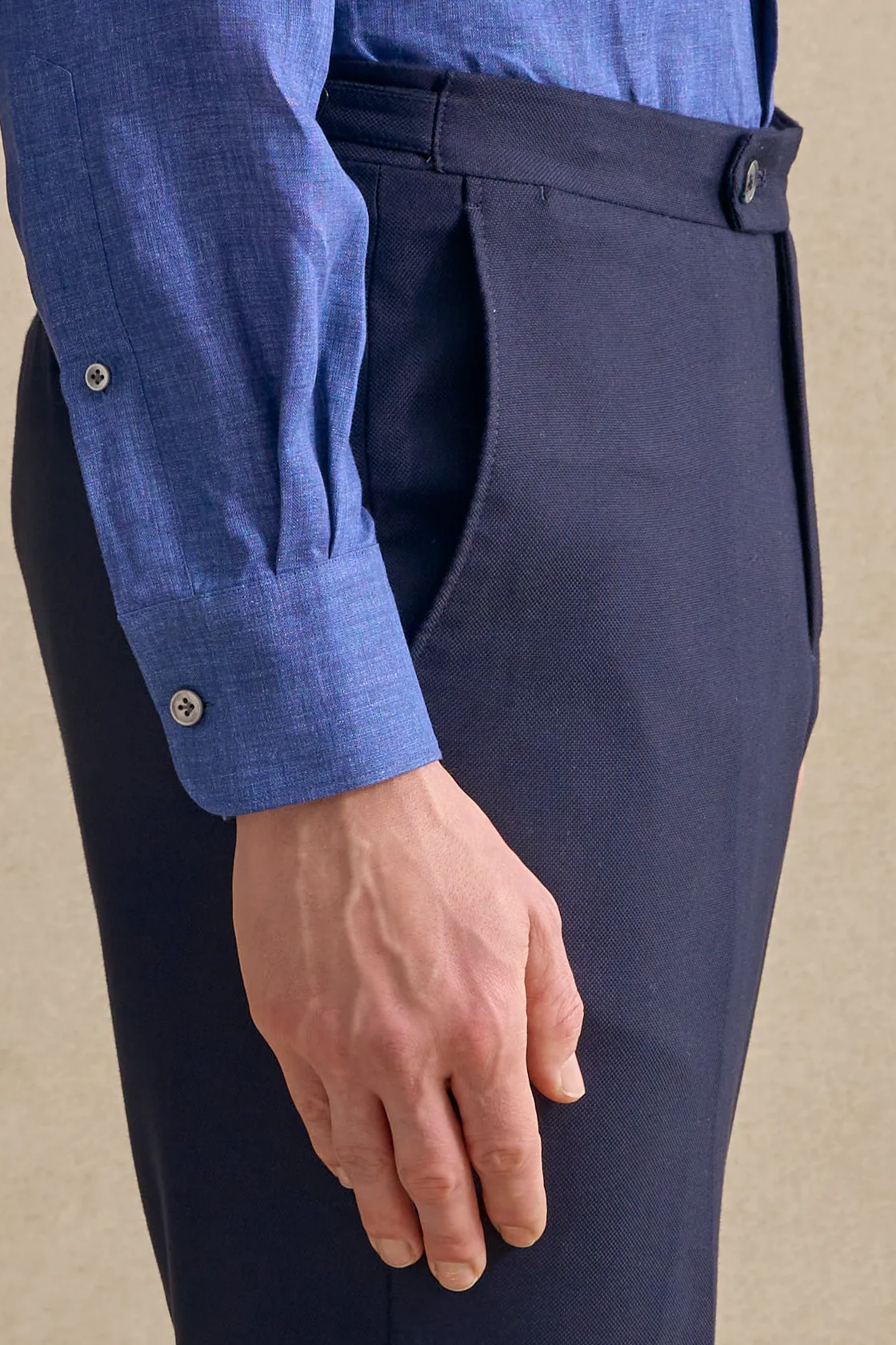 Blue Cutaway Collar Standard Fit Linen Shirt