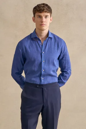 Blue Cutaway Collar Standard Fit Linen Shirt