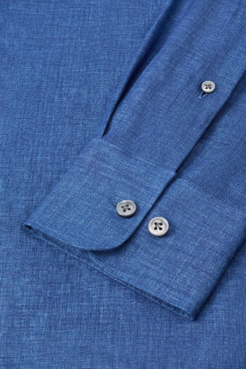 Blue Cutaway Collar Standard Fit Linen Shirt