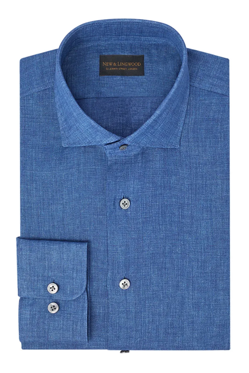 Blue Cutaway Collar Standard Fit Linen Shirt