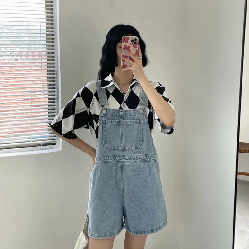 Blue Denim Shorts Summer Loose Wide Leg Shorts Korean Jumpsuit Shorts For Women