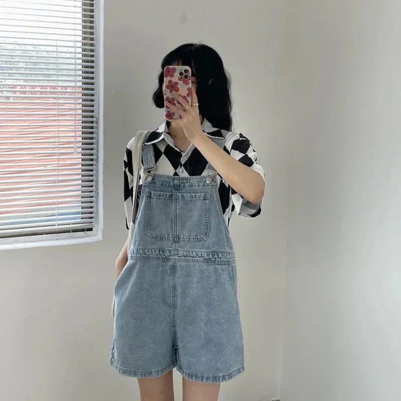 Blue Denim Shorts Summer Loose Wide Leg Shorts Korean Jumpsuit Shorts For Women