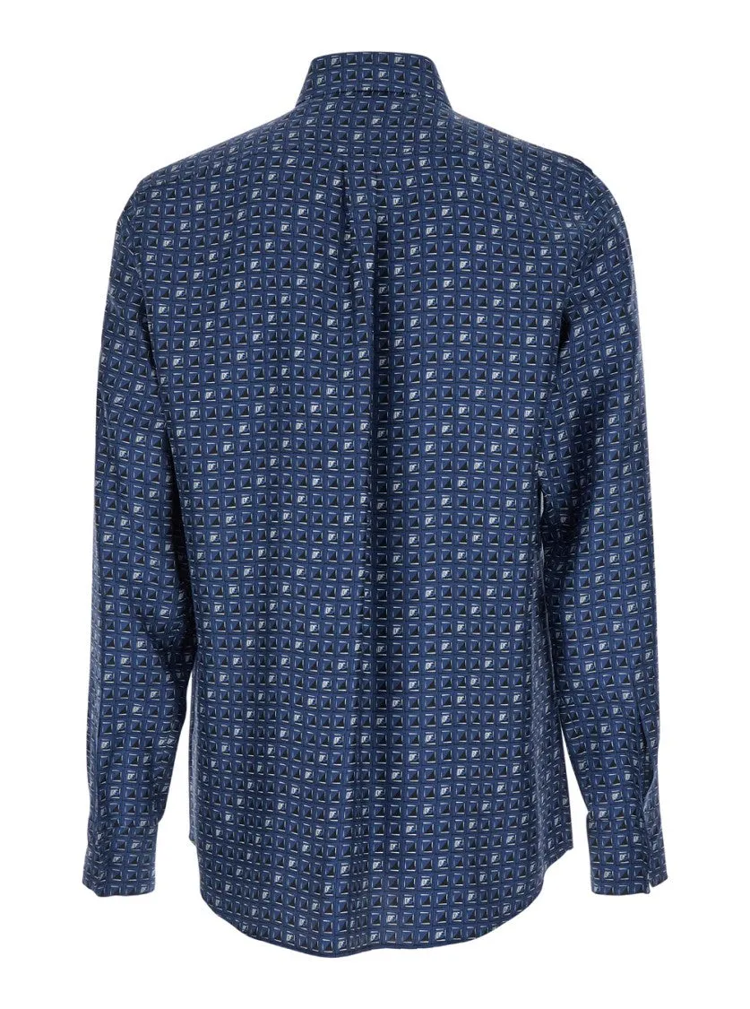 Blue Shirt With All-Over Print In Silk