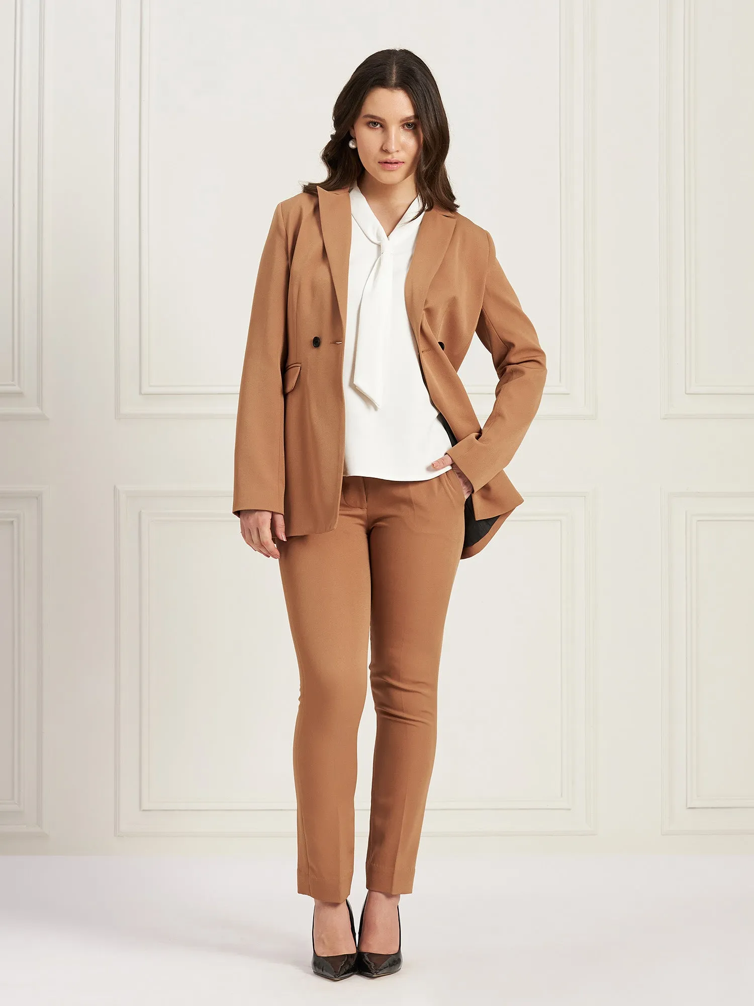 Bold Double Breasted Blazer-Beige