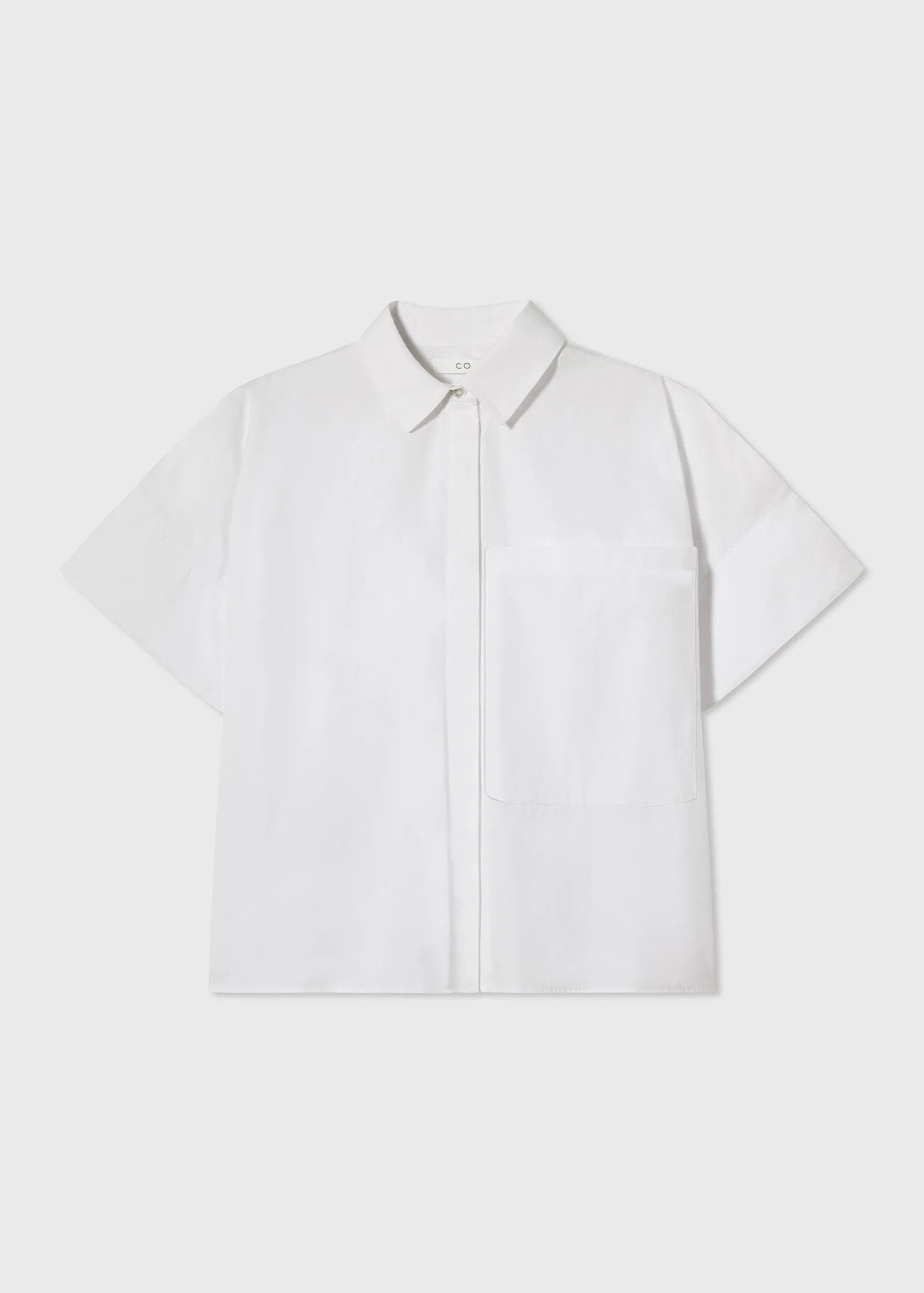 Boxy Short Sleeve Shirt in Cotton Poplin - White