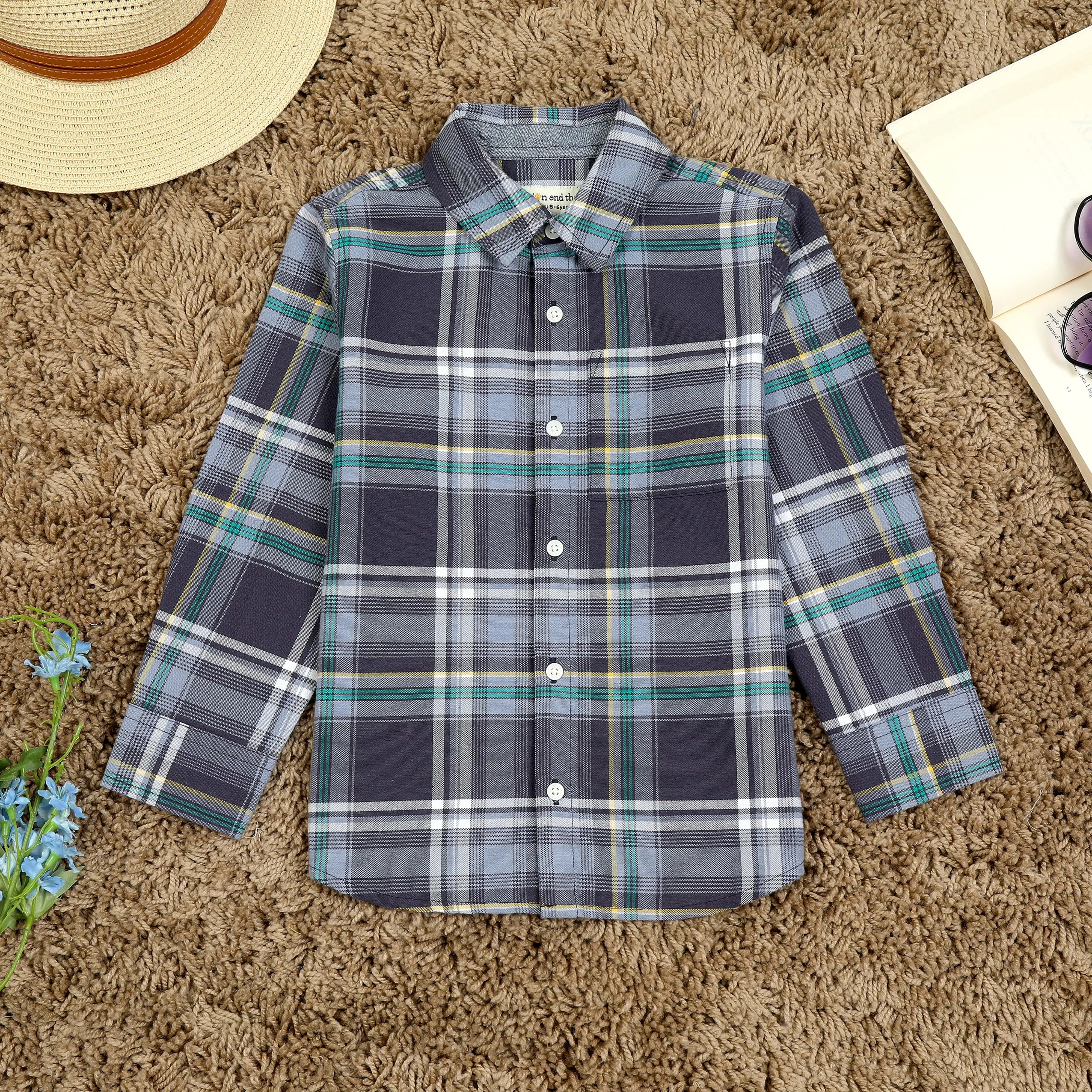 Boys Brushed Cotton Checkered Shirt Graphite