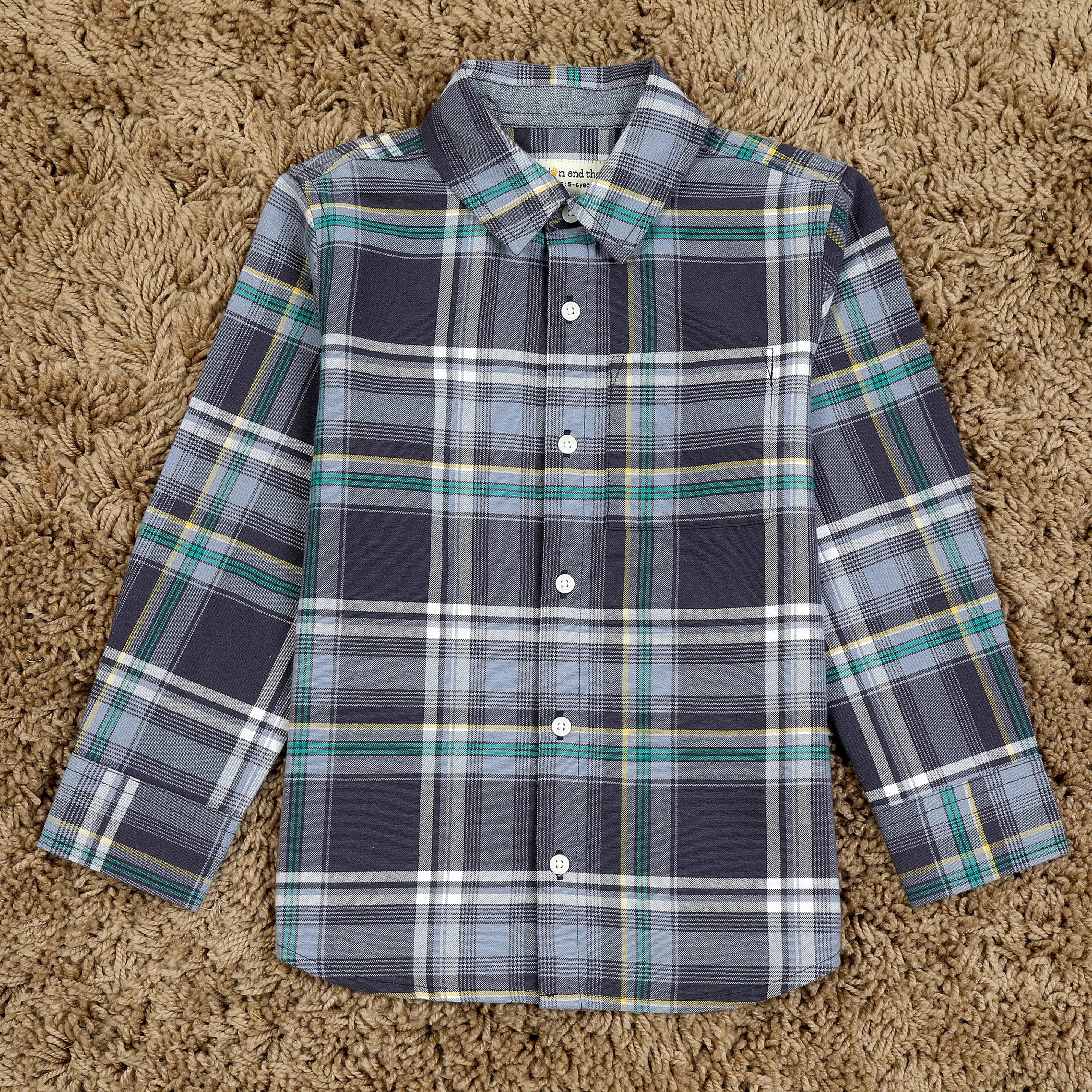 Boys Brushed Cotton Checkered Shirt Graphite