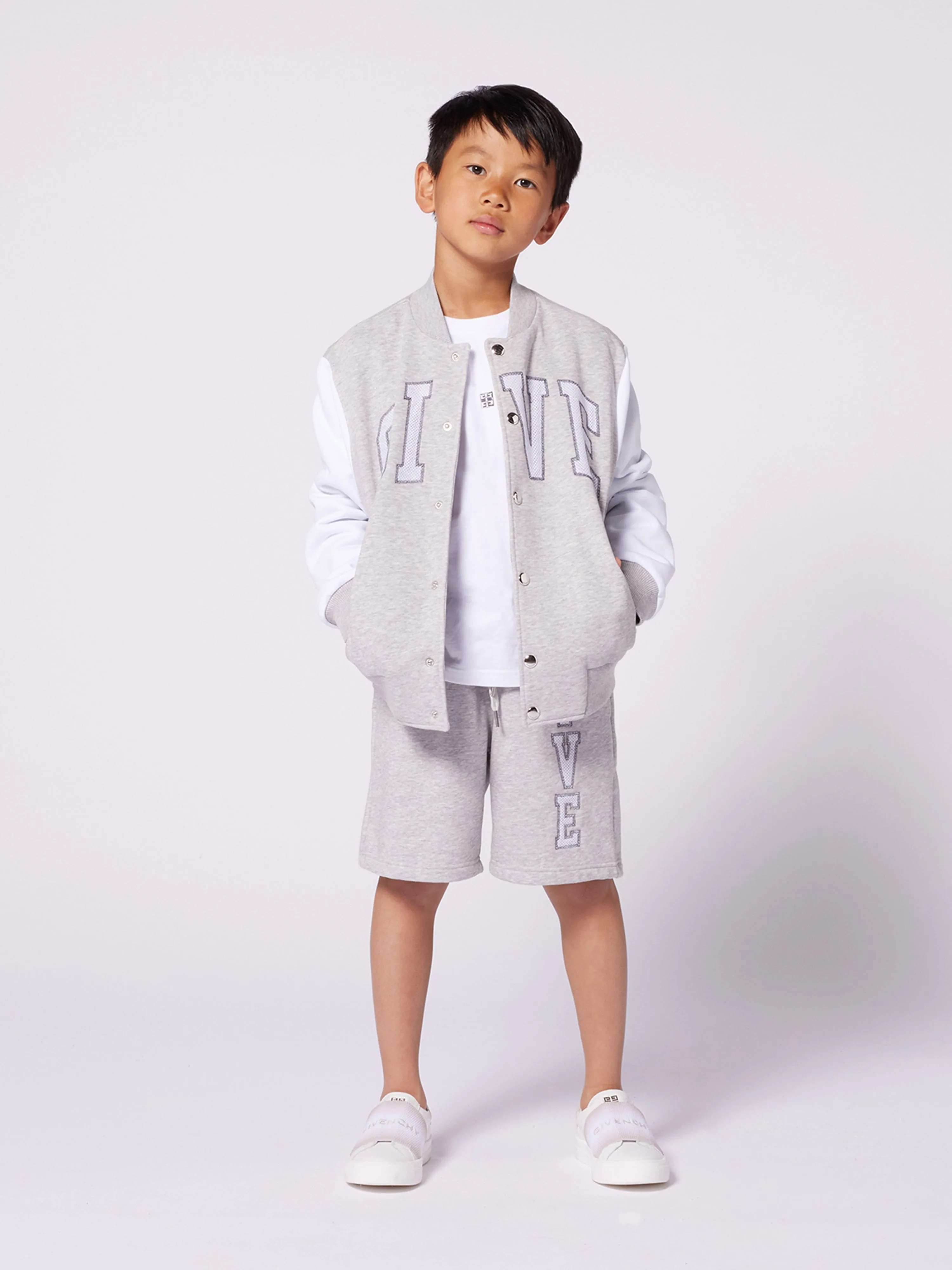 Boys Embroidered Applique Shorts in Grey