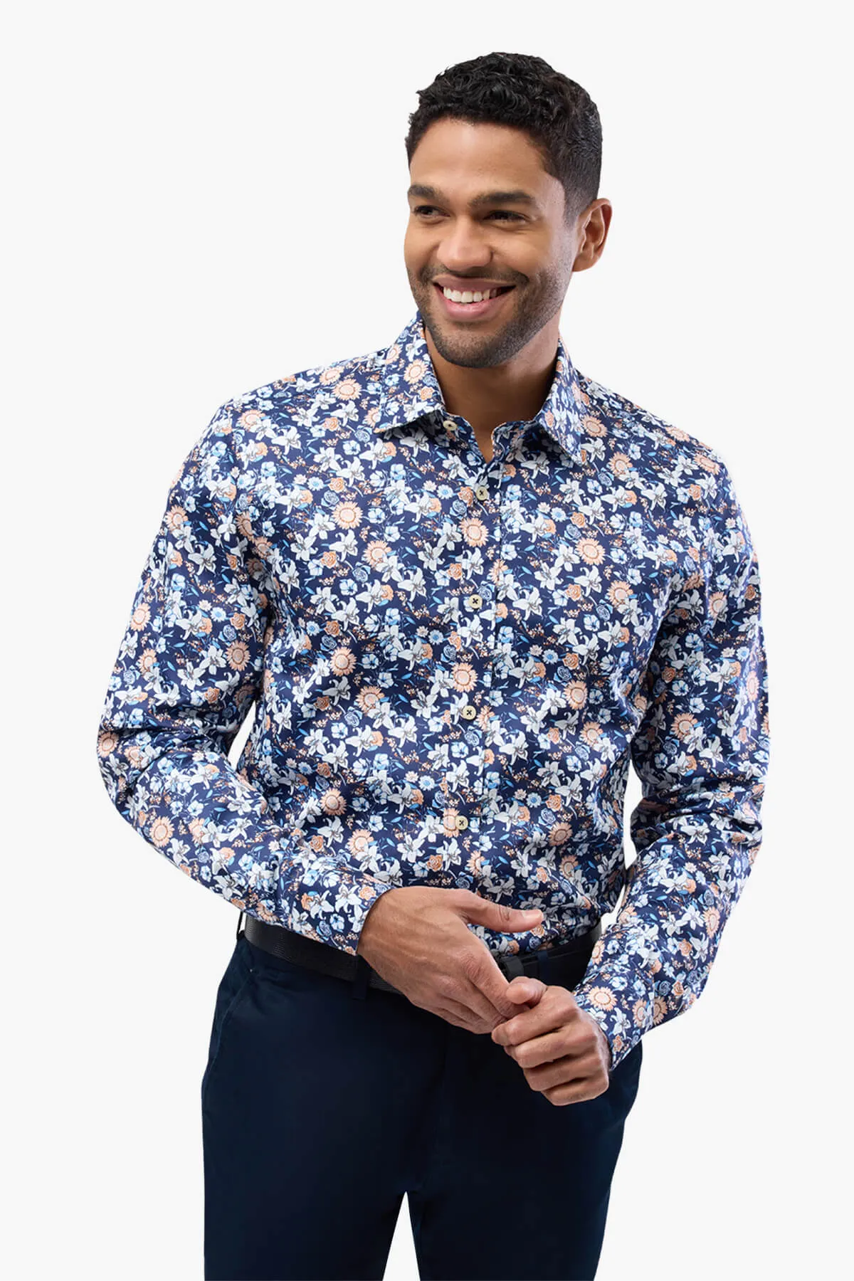 Brooksfield | Large Floral Print Slim Fit Business Shirt