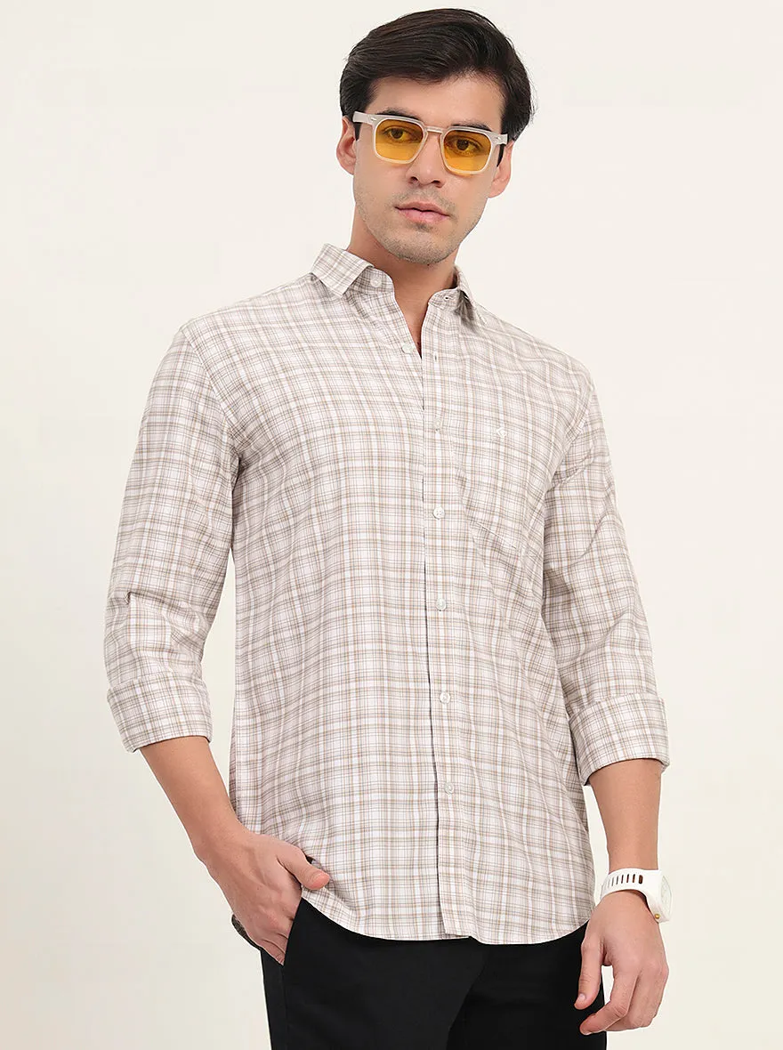 Brown Checked Slim Fit Semi Casual Shirt | Greenfibre