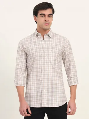 Brown Checked Slim Fit Semi Casual Shirt | Greenfibre