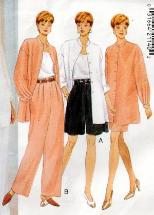 Butterick 3906 ELLEN TRACY Womens Shirt Skirt Wide Leg Shorts Pants & Scarf 1990s Vintage Sewing Pattern Size 6 - 10 UNCUT Factory Folded