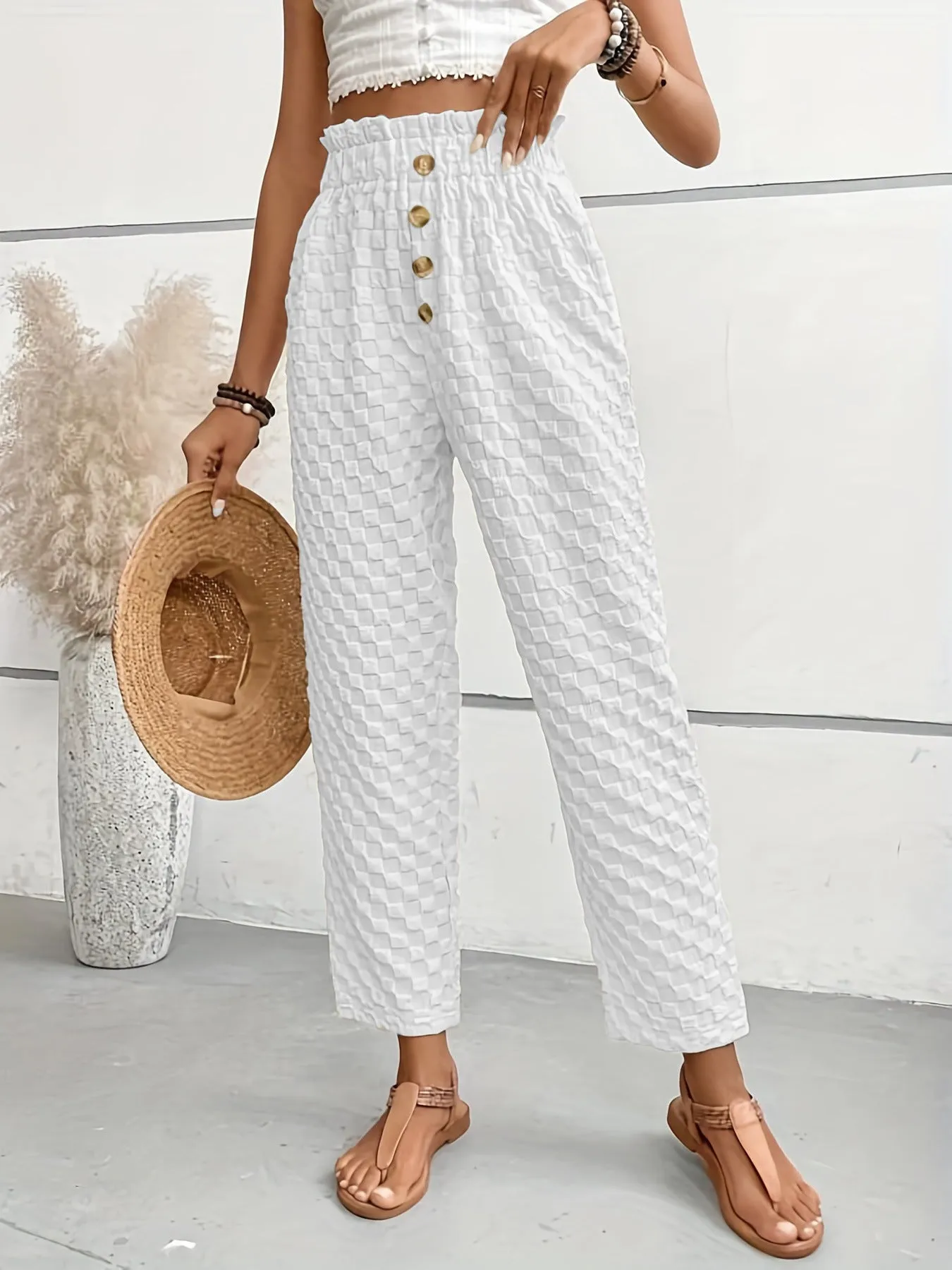 Buttoned Straight-Leg Trousers