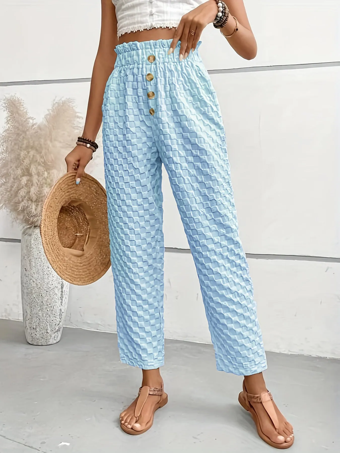 Buttoned Straight-Leg Trousers