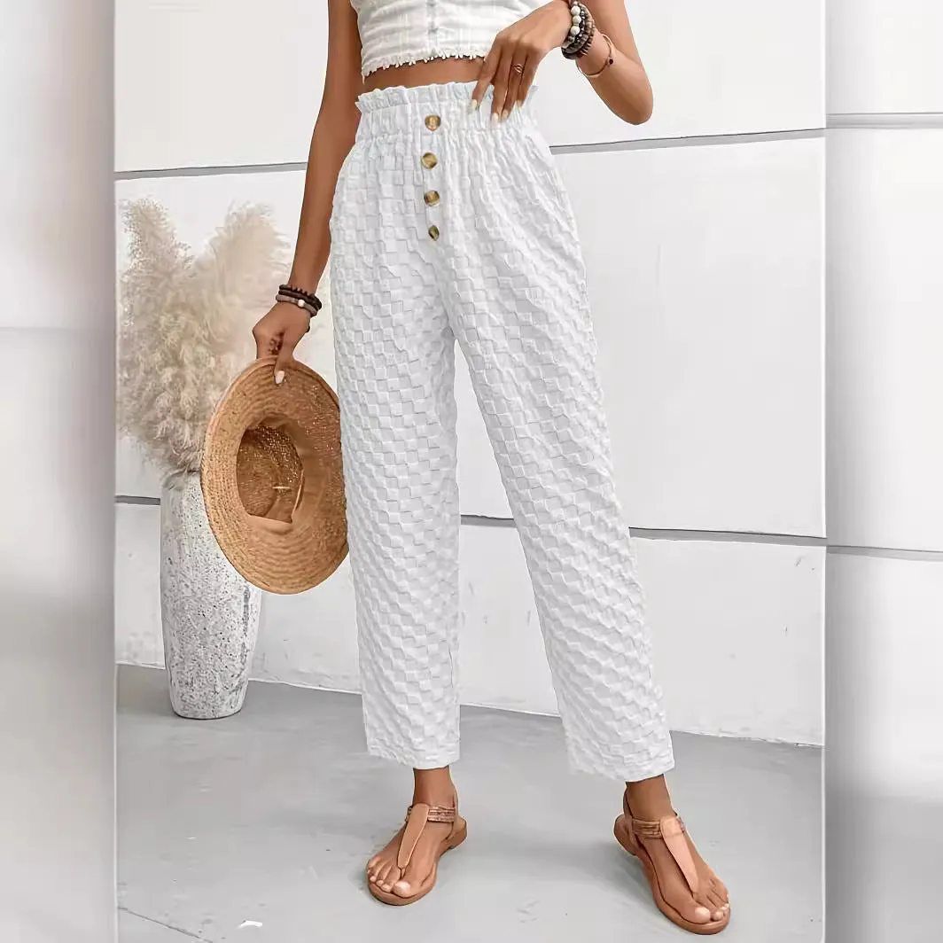 Buttoned Straight-Leg Trousers