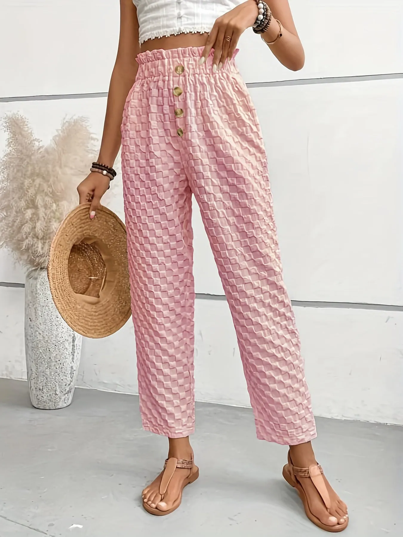 Buttoned Straight-Leg Trousers