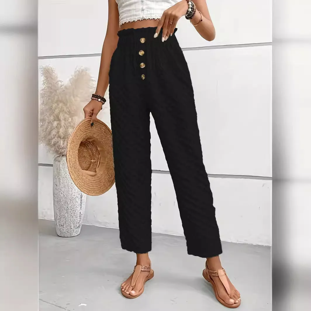 Buttoned Straight-Leg Trousers