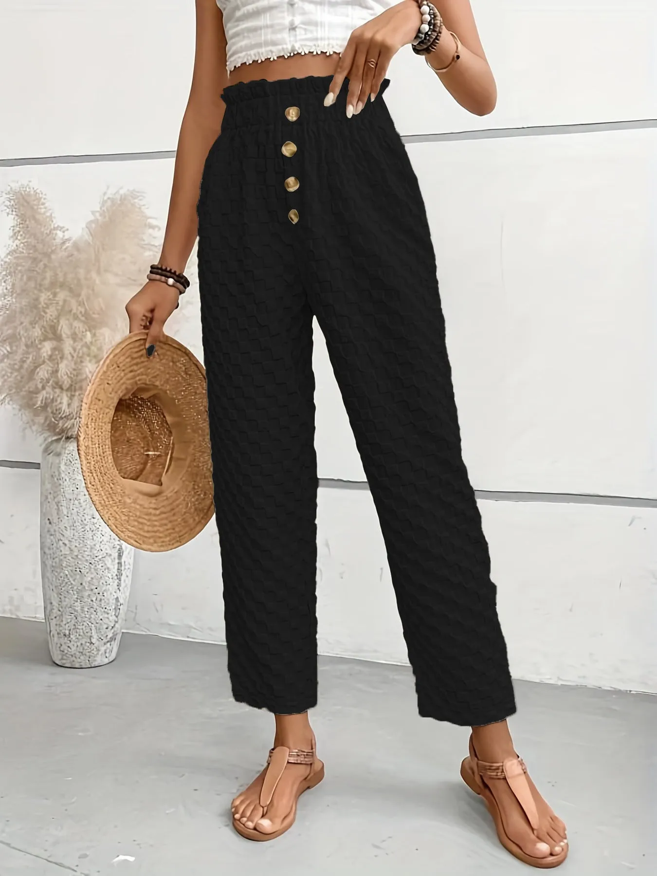 Buttoned Straight-Leg Trousers