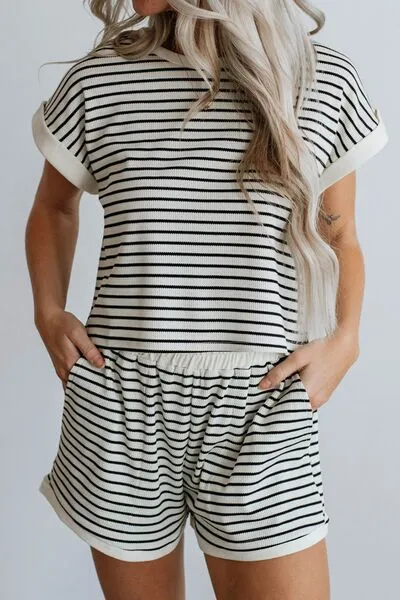 Chelsea Striped Contrast Top and Shorts Set