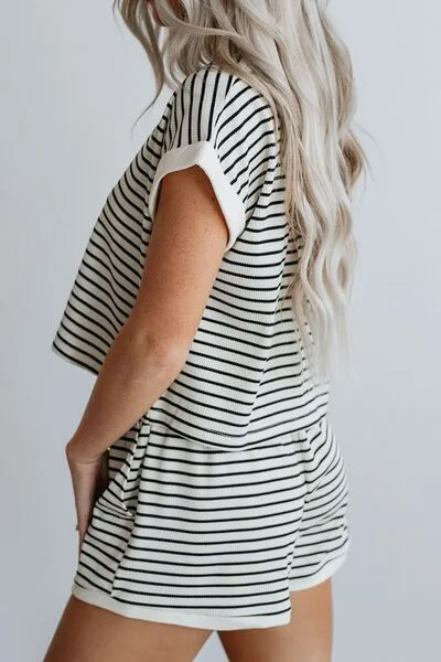 Chelsea Striped Contrast Top and Shorts Set