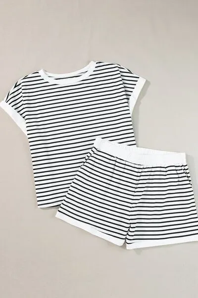 Chelsea Striped Contrast Top and Shorts Set