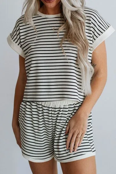Chelsea Striped Contrast Top and Shorts Set