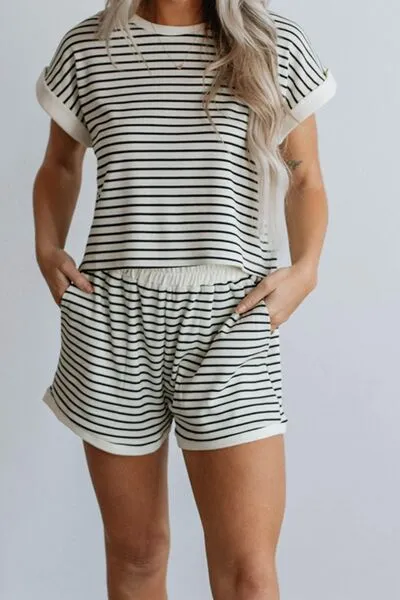 Chelsea Striped Contrast Top and Shorts Set