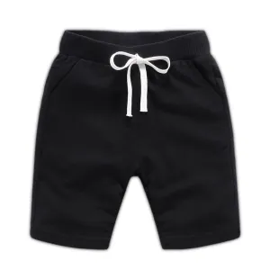 Children's Summer Solid Colour Elastic Waist Cotton Shorts - Black, Grey