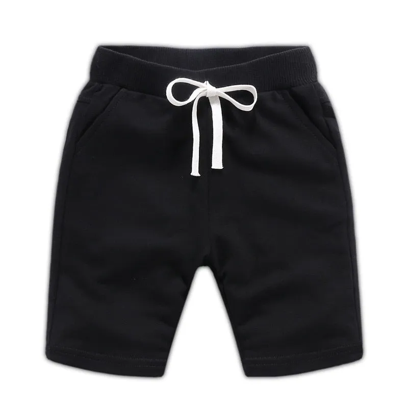 Children's Summer Solid Colour Elastic Waist Cotton Shorts - Black, Grey