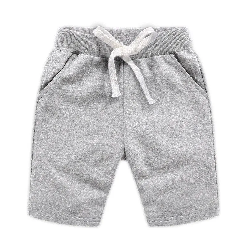Children's Summer Solid Colour Elastic Waist Cotton Shorts - Black, Grey