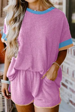 Copeland Contrast Trim Round Neck Top and Shorts Set