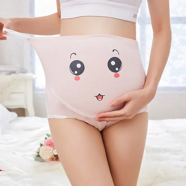 Cotton Breathable Adjustable Pregnant High-waist Shorts Panties with Cartoon Pattern Seamless Underwear Gift Pink_XXL