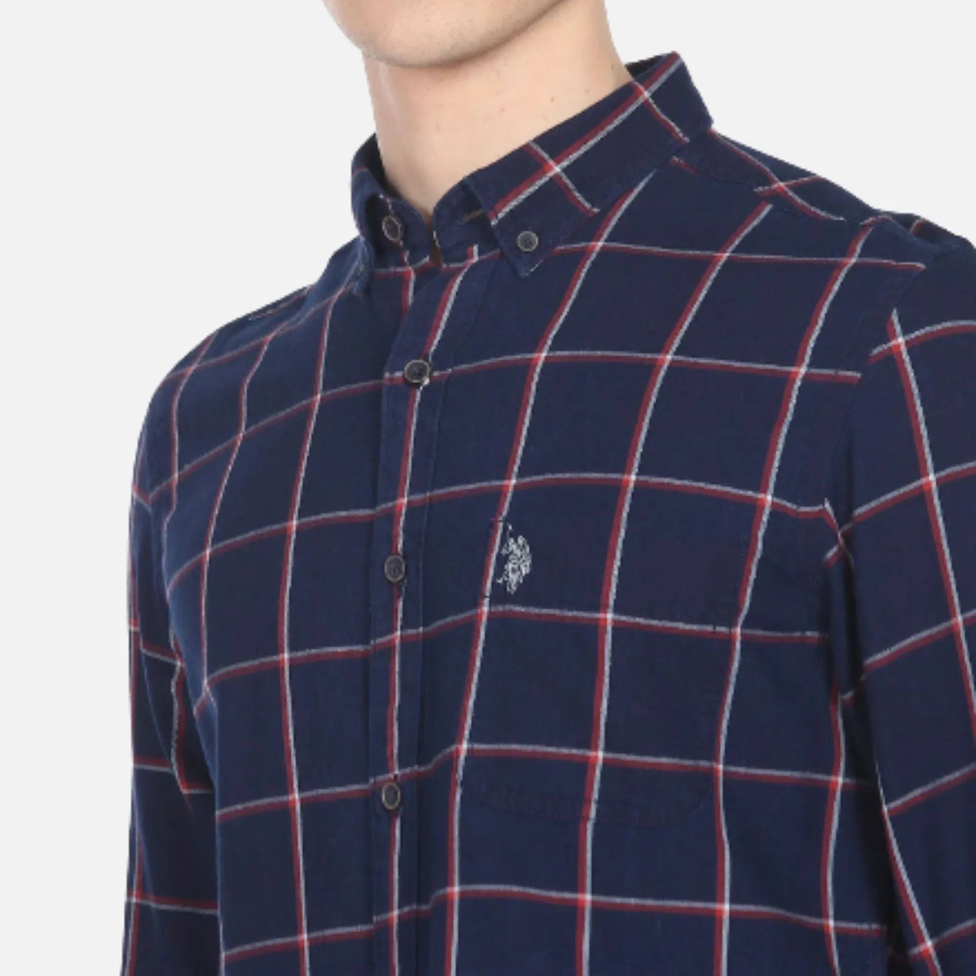 Cotton Windowpane Check Slim Fit Casual Shirt