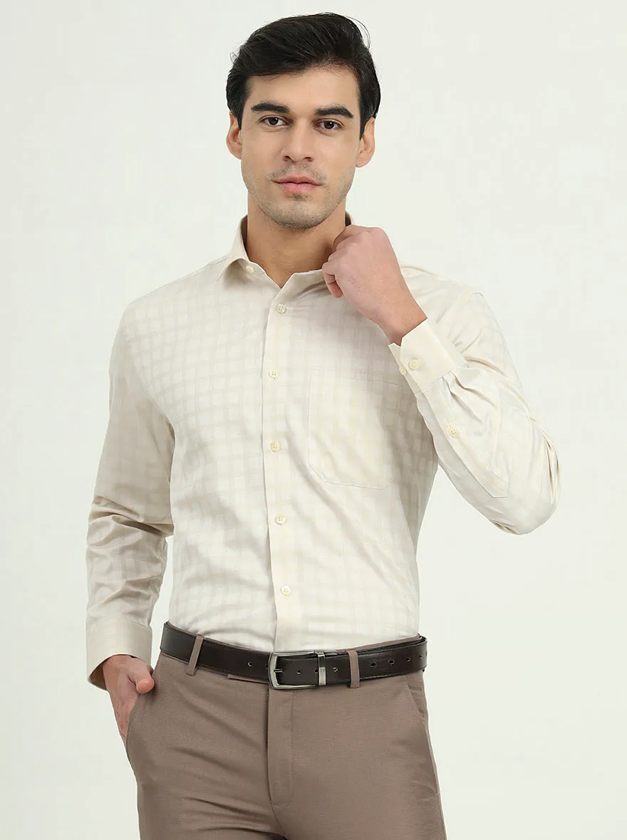 Cream Checked Regular Fit Formal Shirt | Greenfire