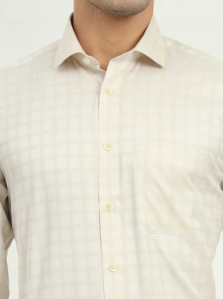 Cream Checked Regular Fit Formal Shirt | Greenfire